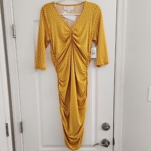 Chic Mustard Polka Dot Midi Dress